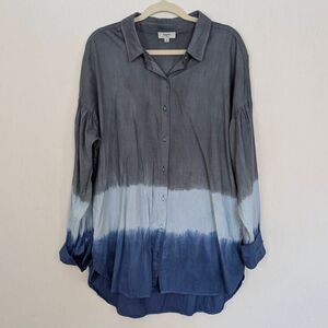 Hayden Women's Tunic Tie-dyed Grey/Blue Women's button up Blouse Size Large